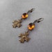 Maltese Cross Earrings - Amber Yellow Rhinestone - Renaissance Military Regal Medal - Brass - Goth Jewelry