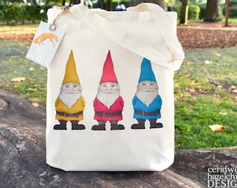 Garden Gnomes Tote Bag, Ethically Produced Reusable Shopper Bag, Cotton Tote, Shopping Bag, Eco Tote Bag
