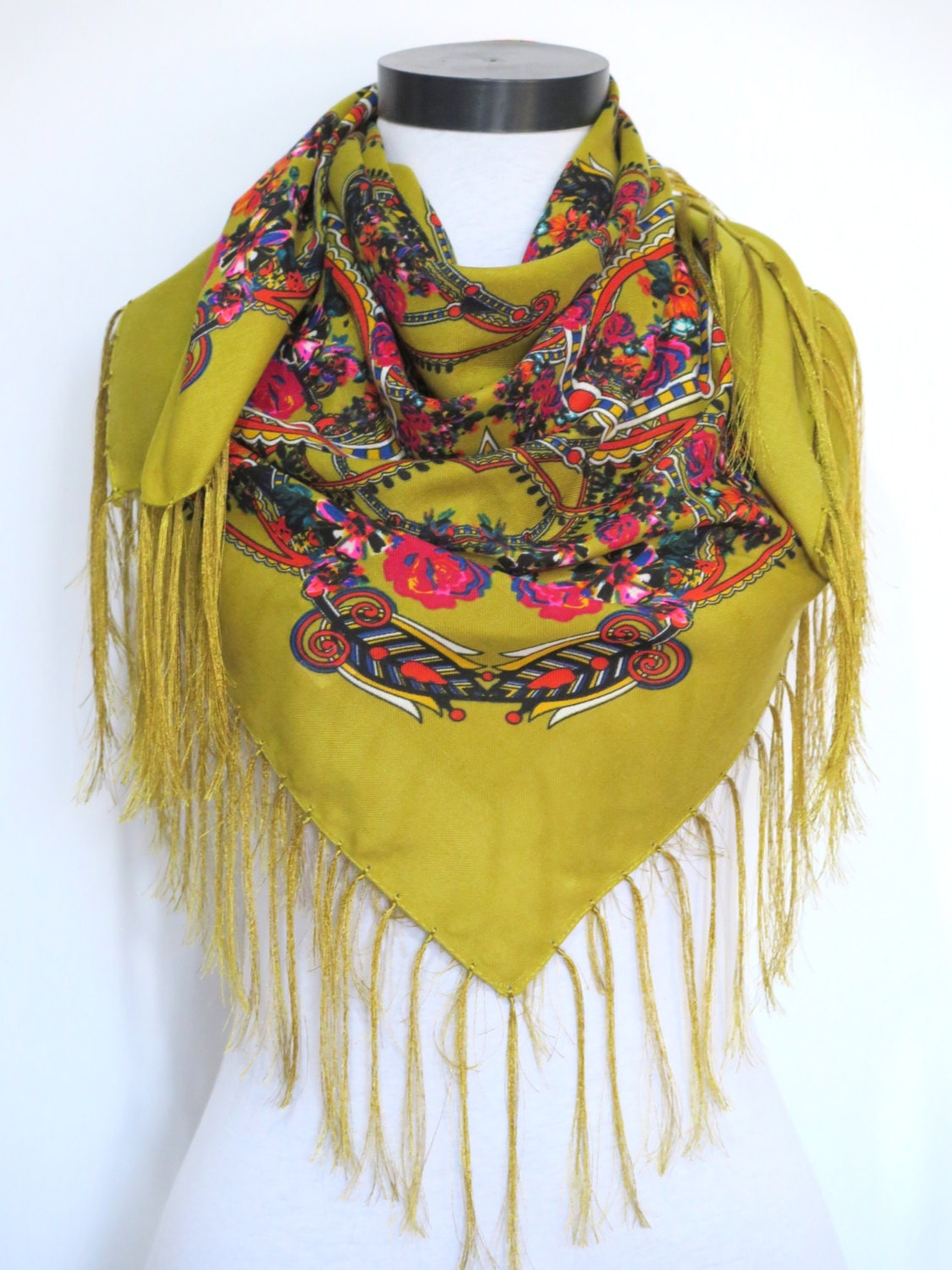Russian Scarf Soviet Scarf mustard Scarf Floral by