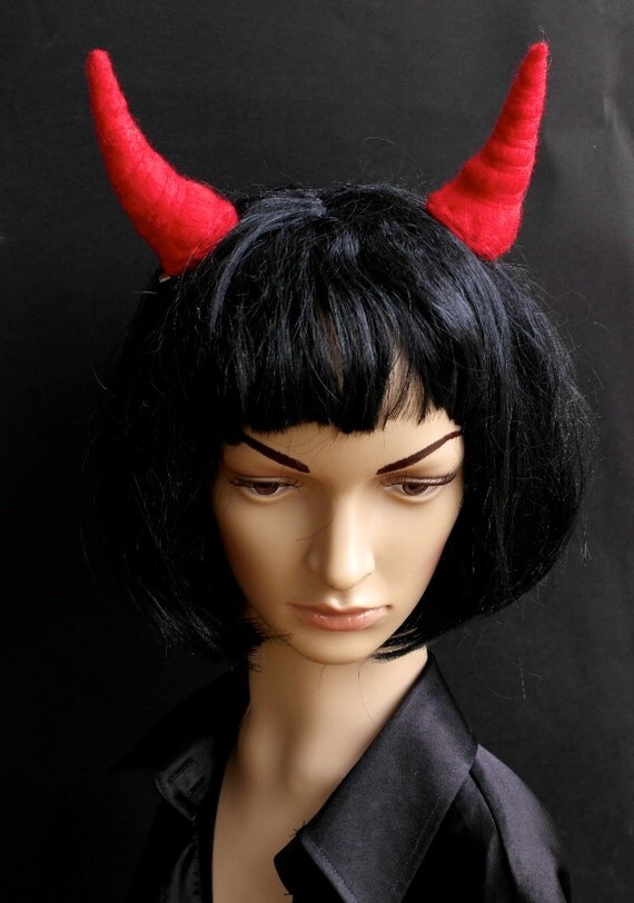 Halloween Devil Horn Hair Clips red fancy dress satan by KarenRao