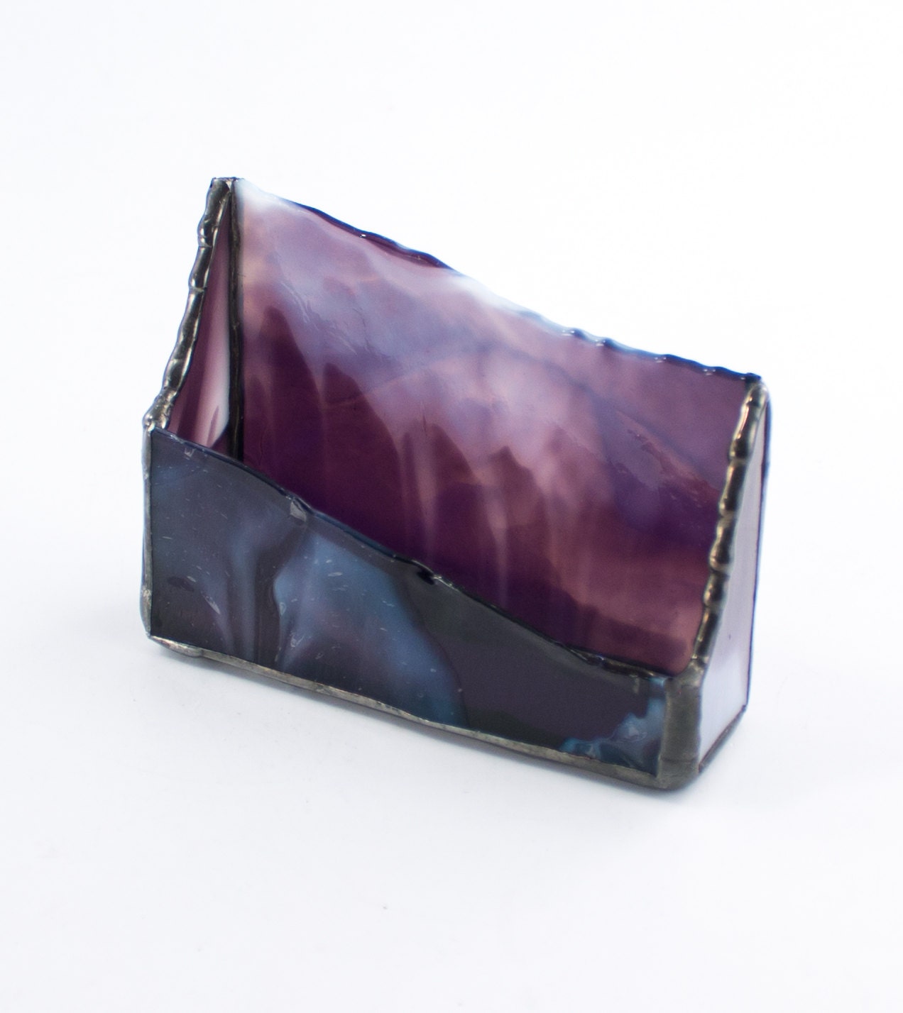 Unique Desktop Business Card Holder Purple Stained Glass