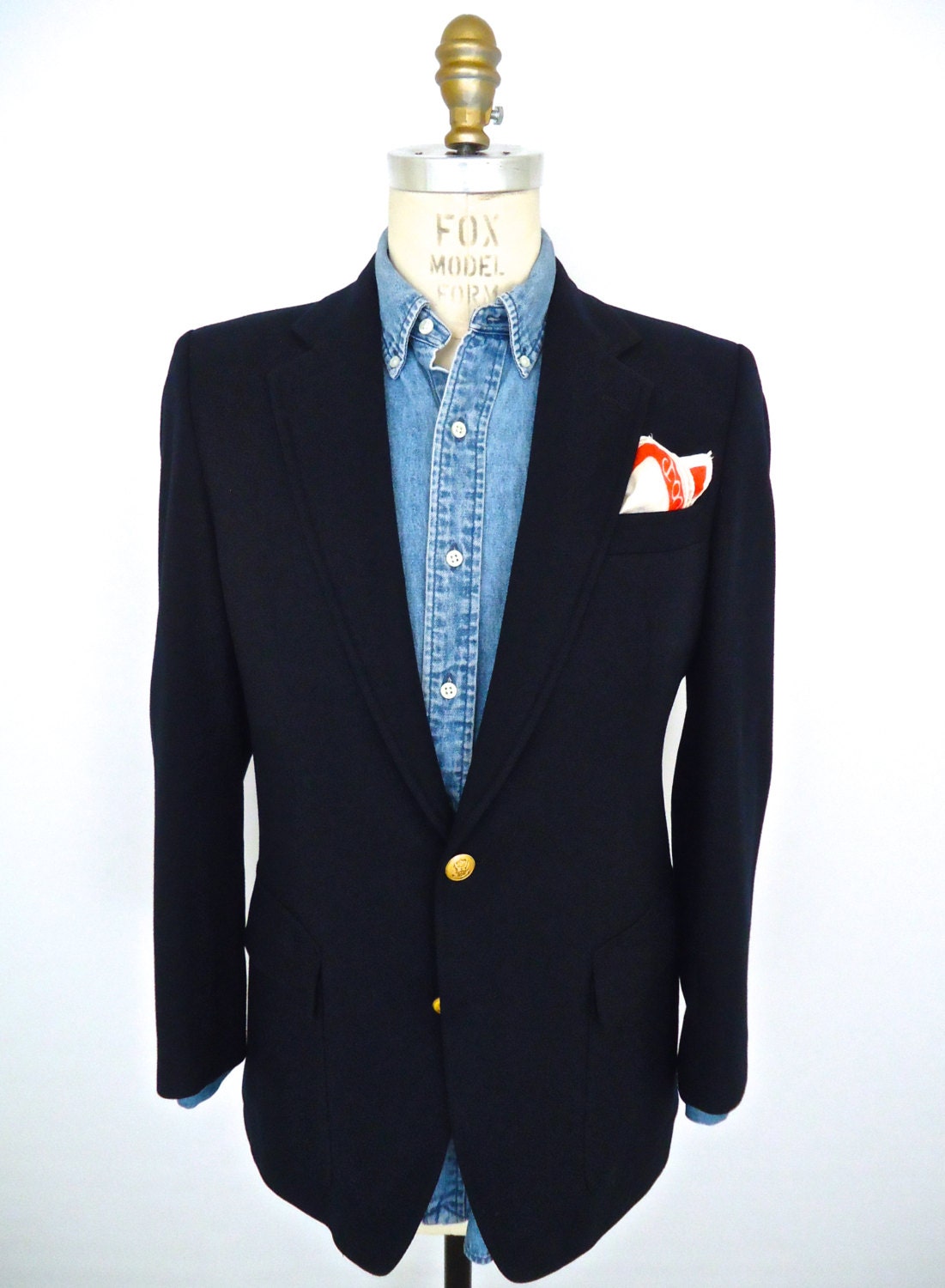 Vintage Navy Blue Blazer with Gold Buttons / Stanley by CompanyMan