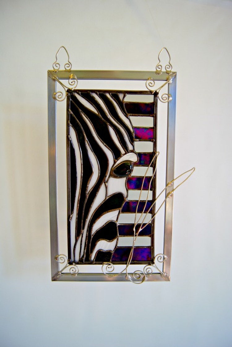 Stained Glass Zebra Animal Art Wall by RiverCityGlassworks on Etsy