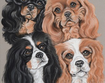 Cavalier King Charles Spaniel Four Colors Print- Limited edition