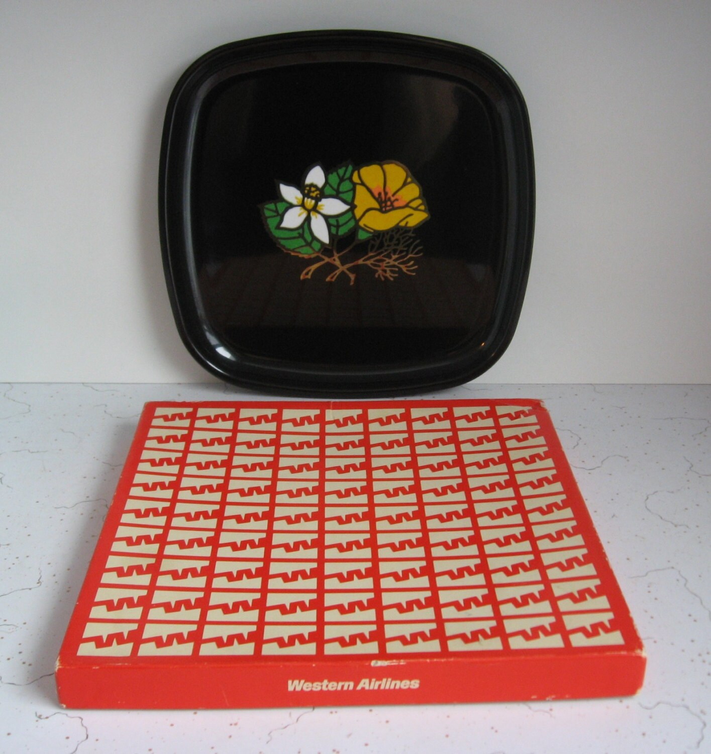 Vintage Couroc Tray, Western Airlines Promo, Floral Design, California