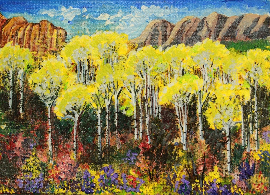 Aspen Trees and Meadow Original Acrylic Painting