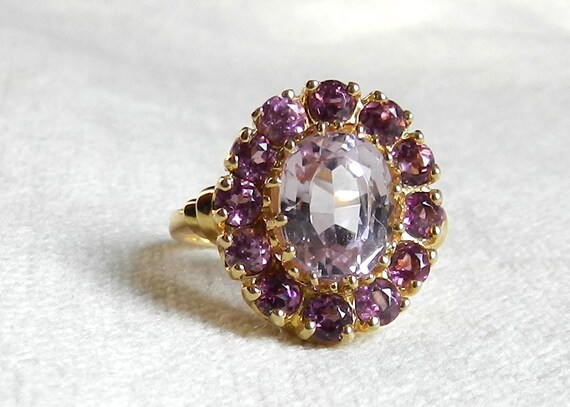 Engagement Ring Tourmaline Halo Amethyst Ring Antique Pink