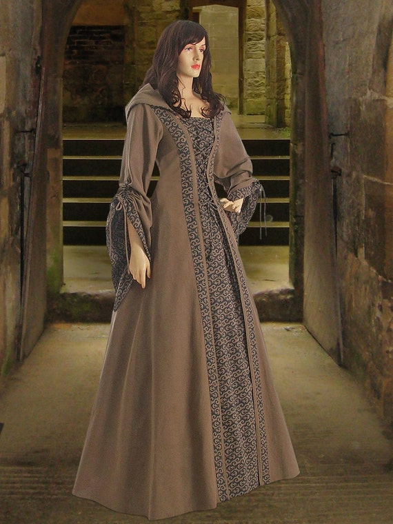 Medieval Renaissance Maiden Dress Gown with Hood clothing