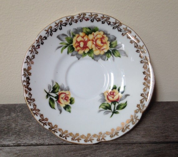 Vintage Yellow Rose Floral Pattern China Cottage by Rustologie