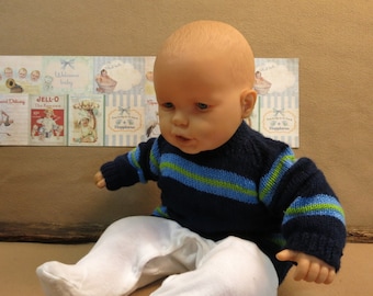 Knitted Baby Clothes, Toddler Knitted Jumper, Blue Childrens Sweater, Girl or Boy Infant Jacket, Handmade in Australia