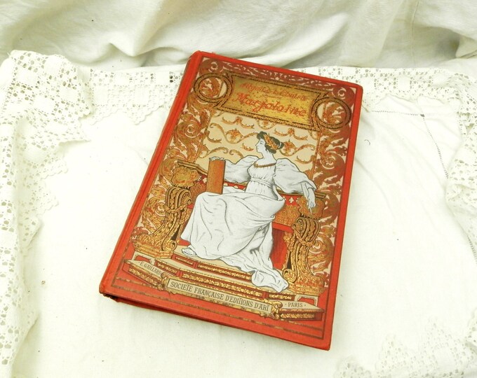 Antique French Book with an Ornate Art Nouveau Red and Gold Guilt Cover Marjolaine by D'argon de la Contrie / French Decor / Vintage Decor
