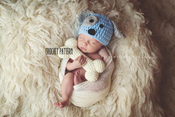 CROCHET PATTERN newborn puppy hat and bone set pattern