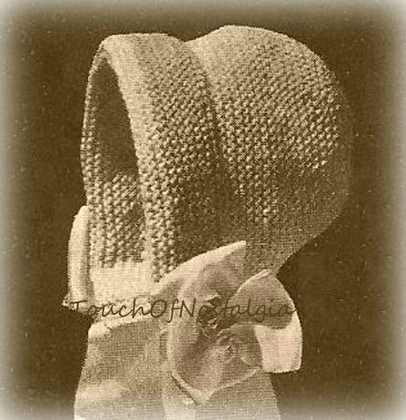 Baby BONNET Knitting Pattern OLD FASHION Baby Bonnet Hat Cap