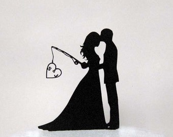 Personalized Wedding Cake Topper - Hooked on Love with personalized Initials