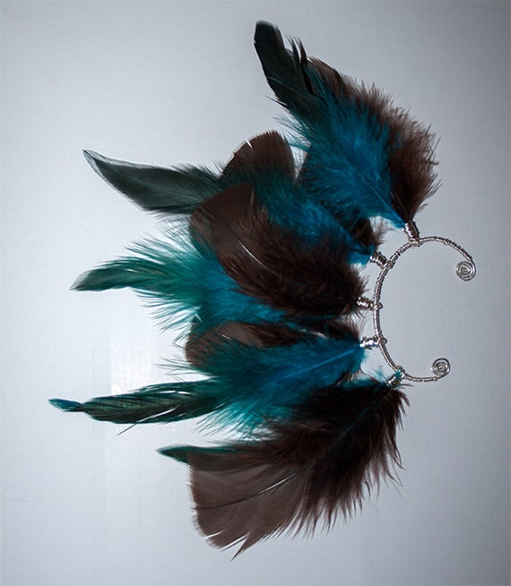 Feather Ear Cuff Brown and Blue