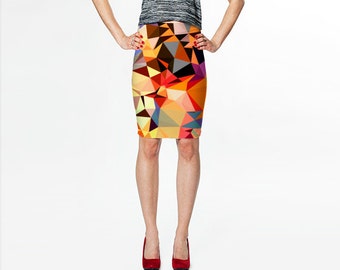 Orange Geometric Skirt / Fitted Skirt / Modern Print Skirt / Geometric Skirt / Pencil Skirt / Fun Summer Skirt / Orange Print Skirt