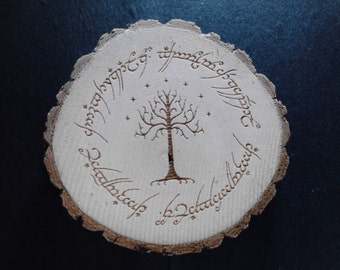 Lord of the Rings Tree of Gondor One Ring Script Fridge Magnet Branch Slice Tag Laser Etched Refrigerator Magnet