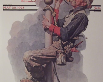 GILDING THE EAGLE By Norman Rockwell Reproduction Print Christmas Present 1928 The Saturday Evening Post Bookplate Ready To Frame