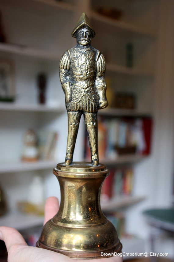 Vintage brass solider statue // Spanish conquistador