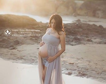 Kaleigh Gown • Maternity Gown • Chiffon Maternity Gown • Maternity Dress • Maxi Dress • Split Front Gown