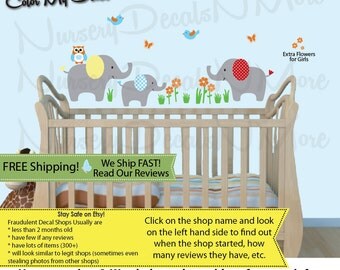 Elephant Decals, Jungle Animal Decal, Nursery Wall Decal (Three Elephants Only ColorMeHappy) 3EO