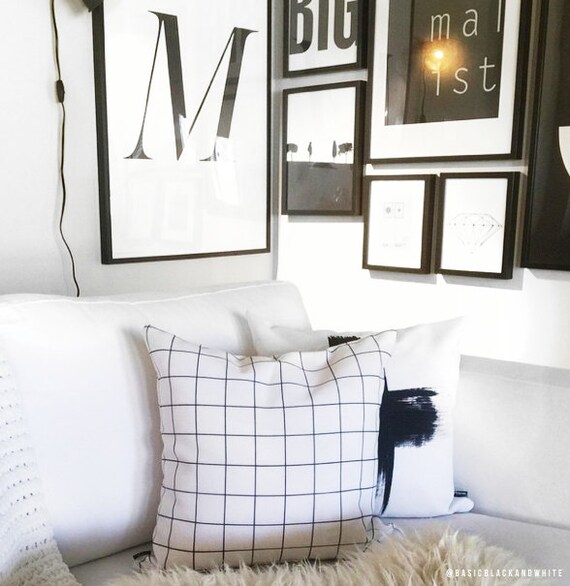 Black and White Grid Throw Pillowcase By by PencilMeInStationery