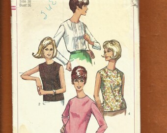Vintage 1966 Simplicity 6449 Classic 60's High School Blouses Size 16