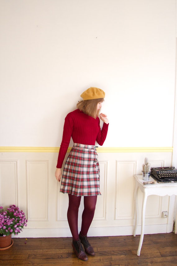 1970s Twin Peaks Plaid Wool Pleated Kilt/ Wrap by LastTangoinParis