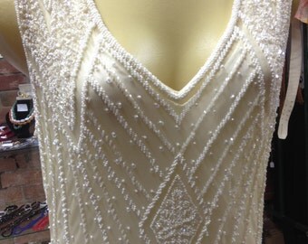 Cream Handbeaded Flapper Dress