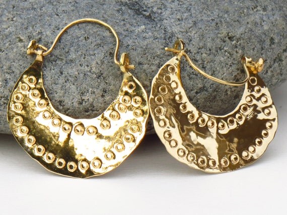 Rustic gold earrings hammered gold earrings 18k gold hoops