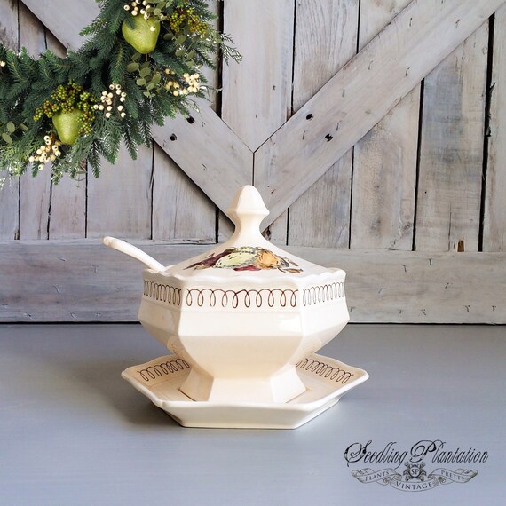 Vintage Gravy Bowl with LadleSoup Tureen by seedlingplantation