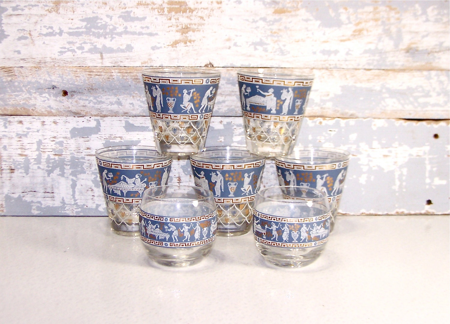 Cera Glasses Vintage Gold Blue Greek Etruscan by SexyTrashVintage