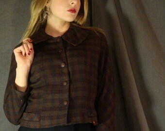 cropped fitted mid century jacket 1940s 1950s vintage dark brown