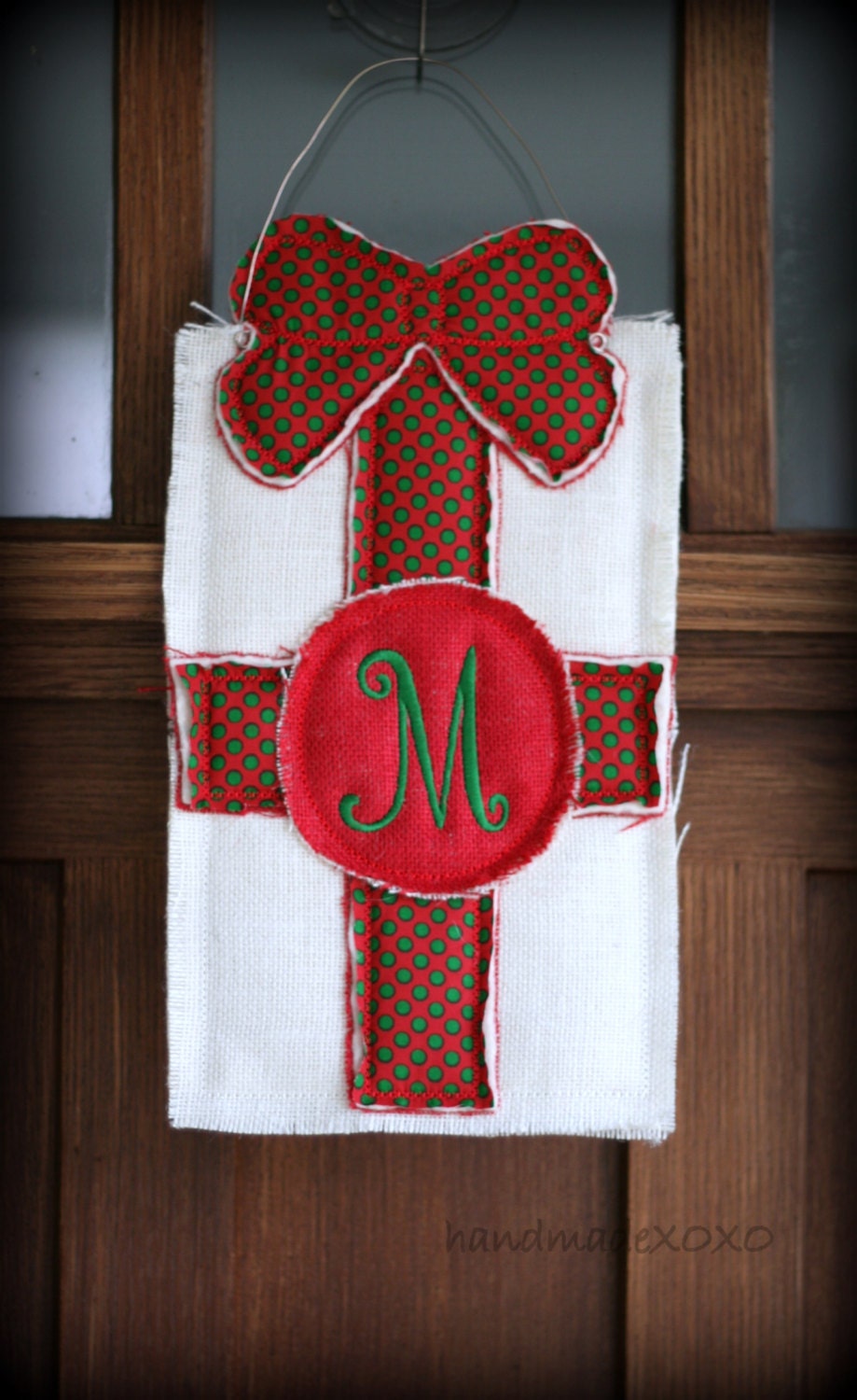 Burlap Monogrammed Christmas Present Door Hanger- Personalized Gift- Teacher Gift-Christmas Present