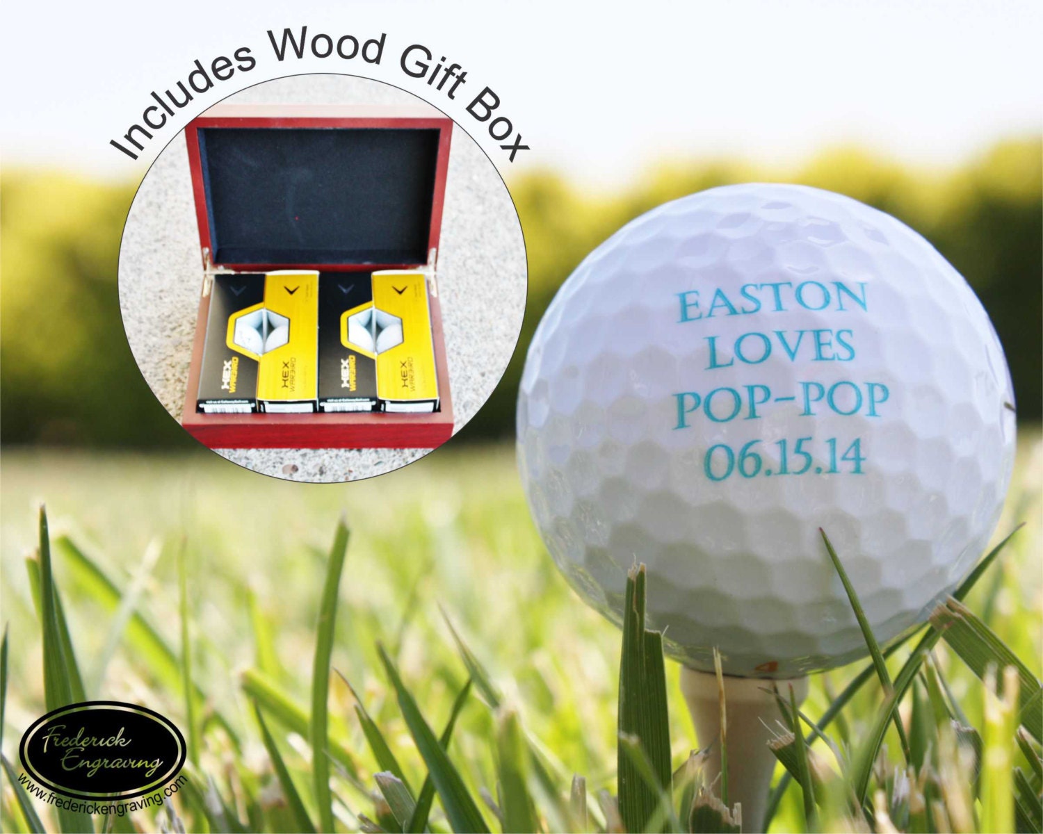 ONE DOZEN Personalized Golf Balls in Rosewood Gift Box