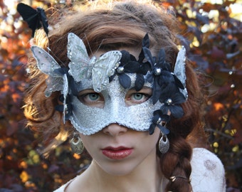 Silver Masquerade Mask masquerade ball mask halloween fairy mask butterfly mask silver bridal mask venetian carnival mask PAPILLON NOIR