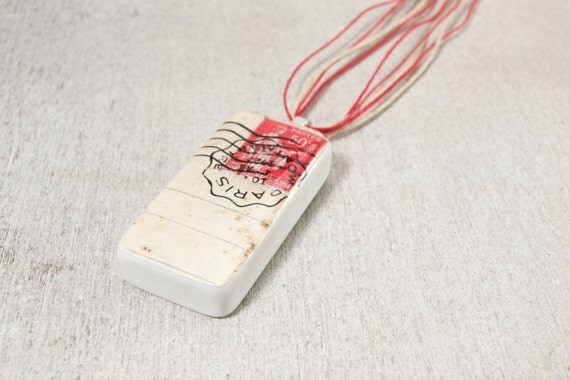 1920s Paris Red Postage Stamp Domino Necklace