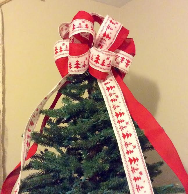 Christmas Tree Topper Bow/ Christmas Sweater Tree Topper Bow/ Handmade Christmas Tree Topper/ Christmas Tree Bow/ Red Christmas Bows