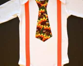 Thanksgiving Tie bodysuit with suspenders - Bodysuit or shirt outfit - First Thanksgiving Outfit Baby Boy