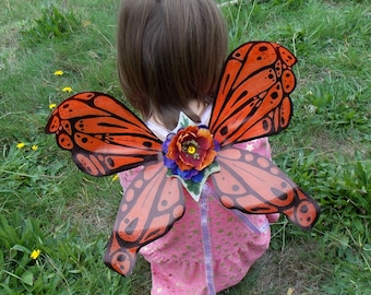 Sale Orange and Black Monarch Butterfly Pattern Fairy Wings with adjustable straps, Adult Fairy Wings, Fairy Cosplay
