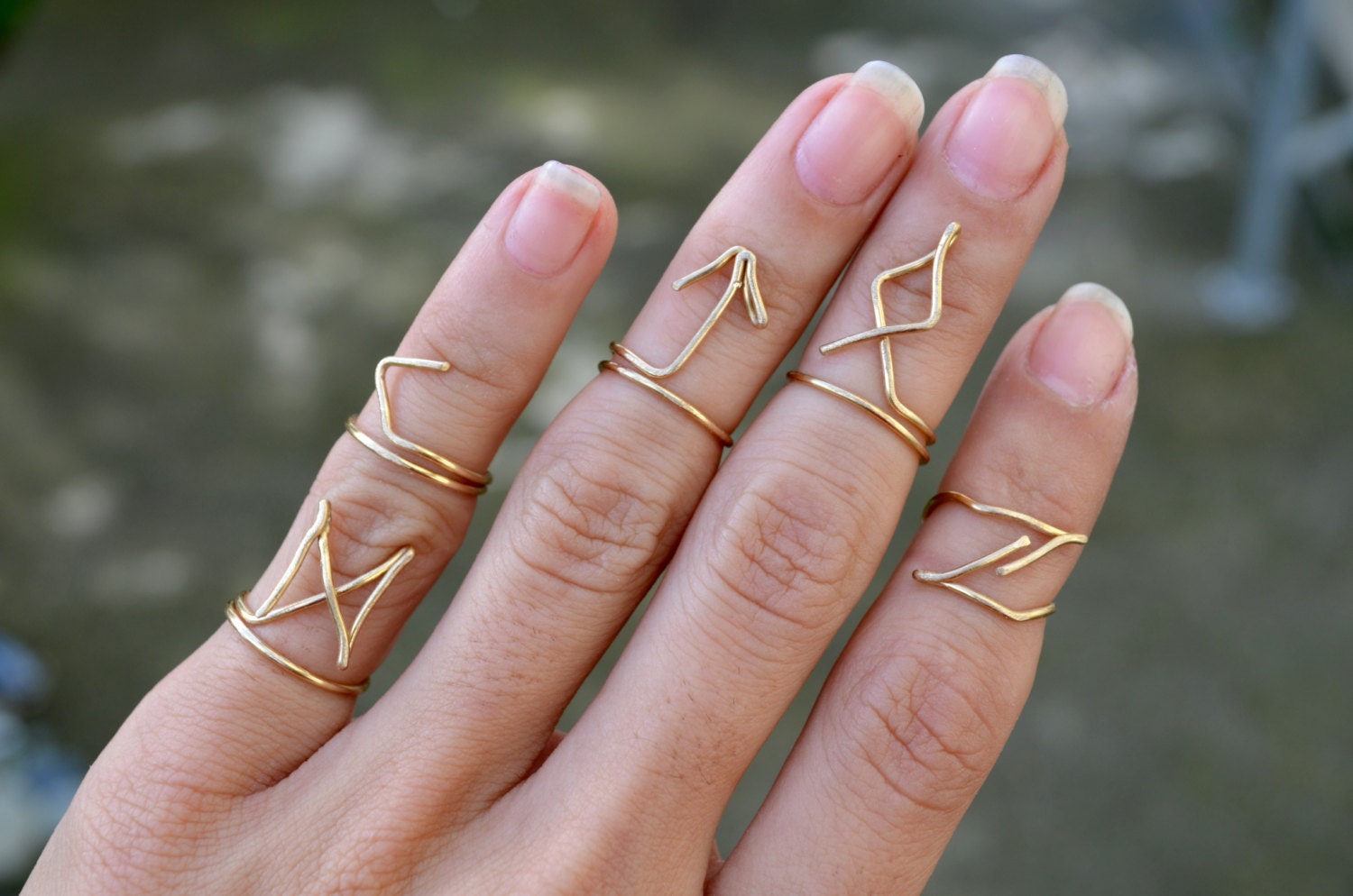 Set of 5 Rune Rings Wire Wrapped Brass Wire Jewelry Above
