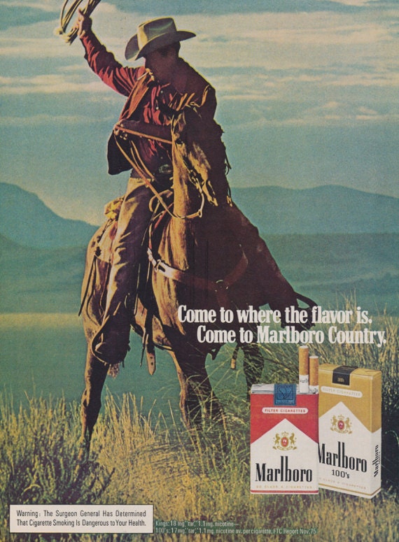 Marlboro Cigarettes Cowboy Man Ad 1970s Vintage Advertising