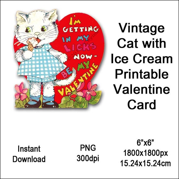 Vintage Cat Valentine Card Victorian Valentines Day Printable