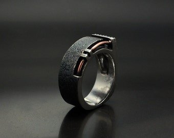 Silver Contemporary Industrial Men's Ring "Tersusum" I Men's Handmade Custom Ring | Men's Silver Unique Band