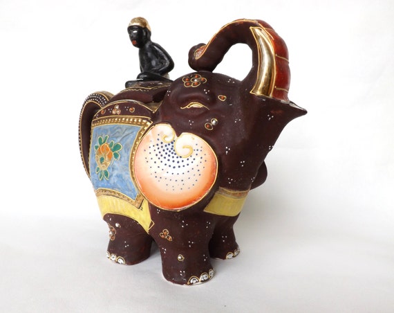 Vintage Elephant Teapot Made In Japan Japanese Moriage