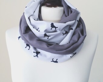 Poodle Circle Scarf, Dogs Printed Scarf, Dog Infinity Scarf, Two Sided Loop Scarf, Poodle Foulard, Eternity Dogs Scarf, Designscope