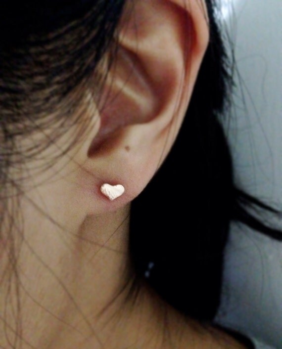 Tiny heart earrings heart stud earrings. by