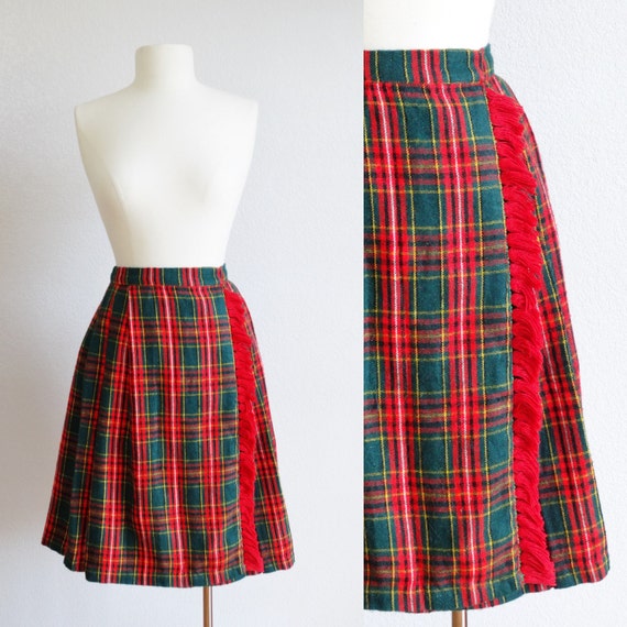 1960s wool pleated skirt vintage 60s plaid tartan skirt