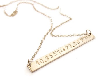 Personalized Coordinate Necklace, Gold Bar Necklace, Custom Coordinates Necklace, Coordinate Bar Necklace, Coordinate Jewelry, Wedding Gift