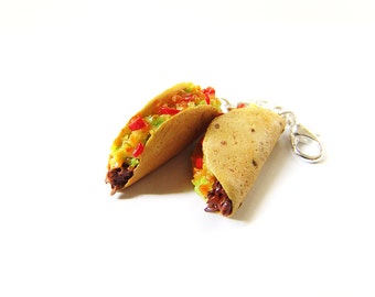 Beef Taco Charm, Miniature Food Jewelry, Polymer Clay Taco, Crunchy Taco Jewelry, Taco Pendant